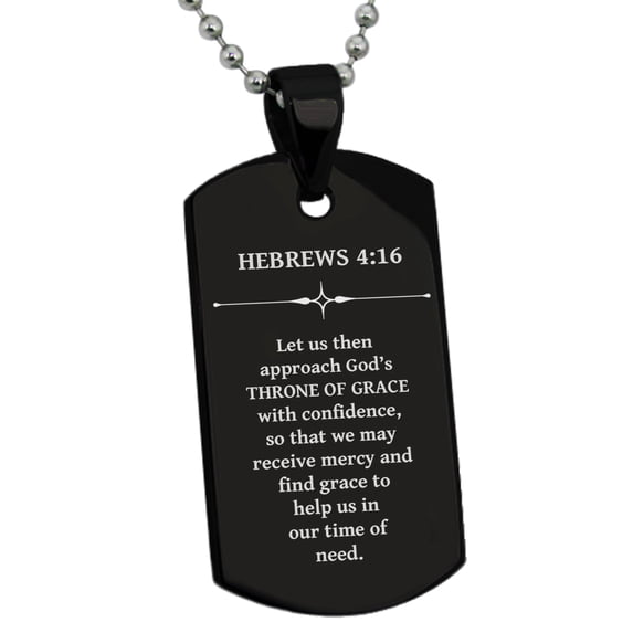 Stainless Steel Throne of Grace Hebrews 4:16 Dog Tag Pendant Necklace