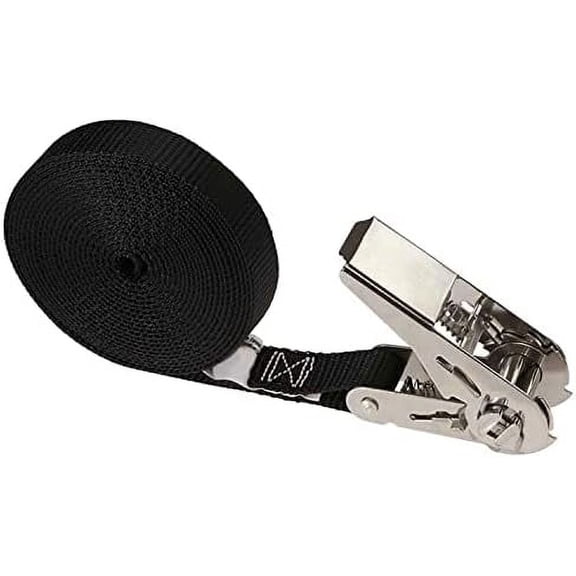 Stainless Steel Thumb Ratchet Strap Tie Down, 1 Inch Wide X 15 Foot Long, Black Tie Down, Stainless Steel Ratchet, Dependable Utility Strap for Cargo Securement and More$$Tools & Hardware Other
