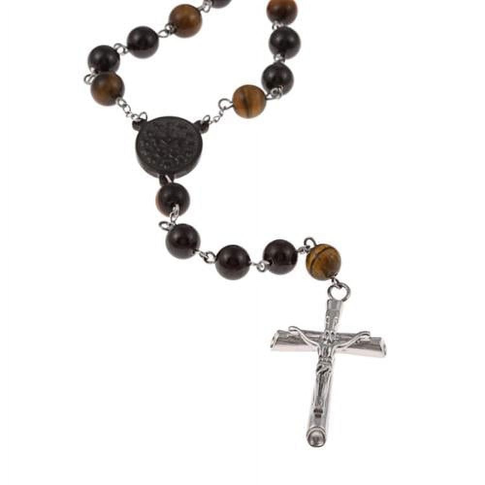 OVERSTOCK Stainless Steel Tiger's Eye Bead Rosary Necklace