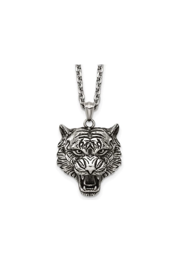 Stainless Steel Tigers Head Pendant Necklace with Chain (24 inches) for Women