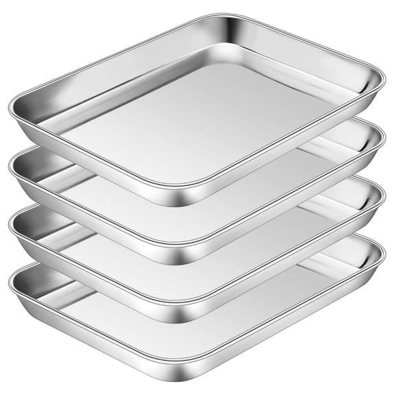Stainless Steel Toaster Oven Baking Sheet Pan 10.5 Inch 4 Pack 18/0 Mirror Finish Cookie Tray for Cookies Bread Veggies Salad Serving Dishwasher