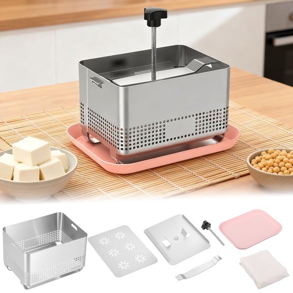 Fkszll Stainless Steel Tofu Press Upgraded Deep Design with Towel Drip Tray for Paneer Cheese Homemade Yogurt