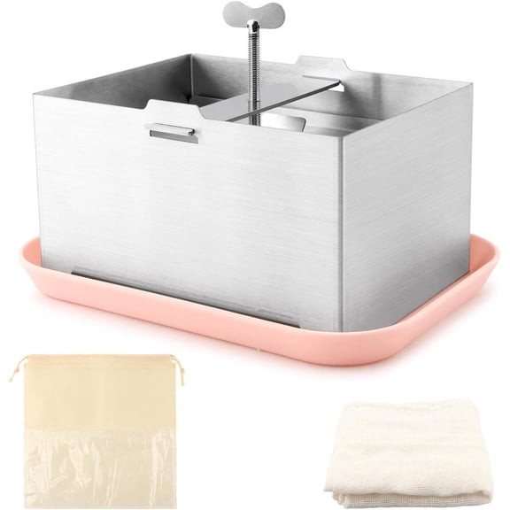 Stainless Steel Tofu Press With Cheesecloth Drip Tray Adjustable Pressure Homemade Tofu Paneer Vegan Cheese Maker Kit