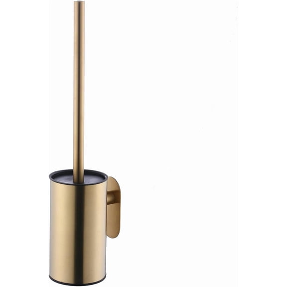 Compact Toilet Brush & Holder, Stainless Steel ,Wall-Mounted,Self Adhesive,No Drilling, long handle,Heavy Duty Cleaner for Bathroom, brushed Gold