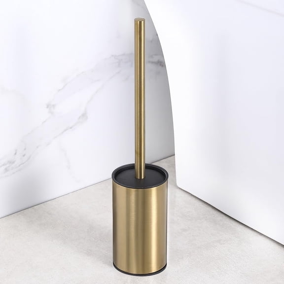 Stainless Steel Compact Toilet Brush and Holder, free standing,Heavy Duty Cleaner for Bathroom, Gold