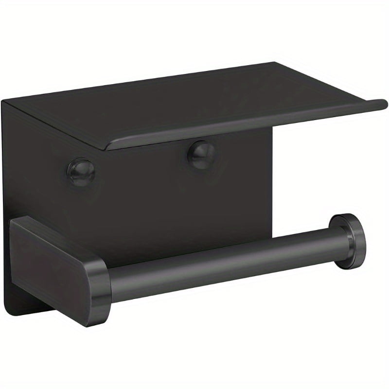 Matte Black Stainless Steel Toilet Paper Holder with Phone Shelf