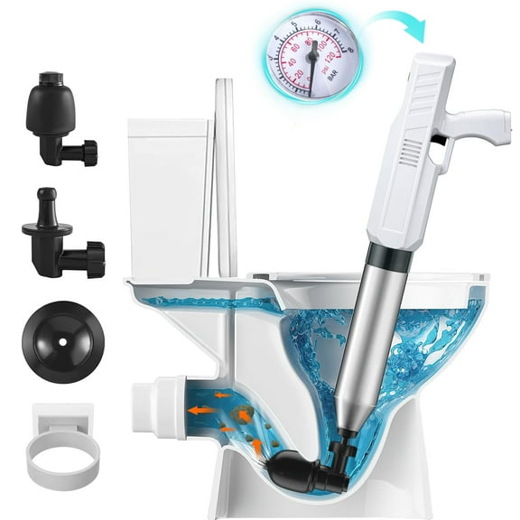 Stainless Steel Toilet Plunger, 10th-Gen Air High Pressure Drain Clog Remover Drain Blaster with Real-Time Drain Snake Sink Plunger Plumbing Tools, Plungers for Bathroom, Sink, Floor, Kitchen Clogged
