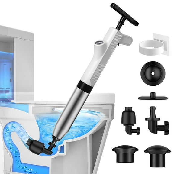 Stainless Steel Toilet Plunger, 8th-Gen Air High Pressure Drain Clog Remover, Drain Blaster with Real-Time Drain Snake Sink Plunger Plumbing Tools, Plungers for Bathroom, Sink, Floor, Kitchen Clogged