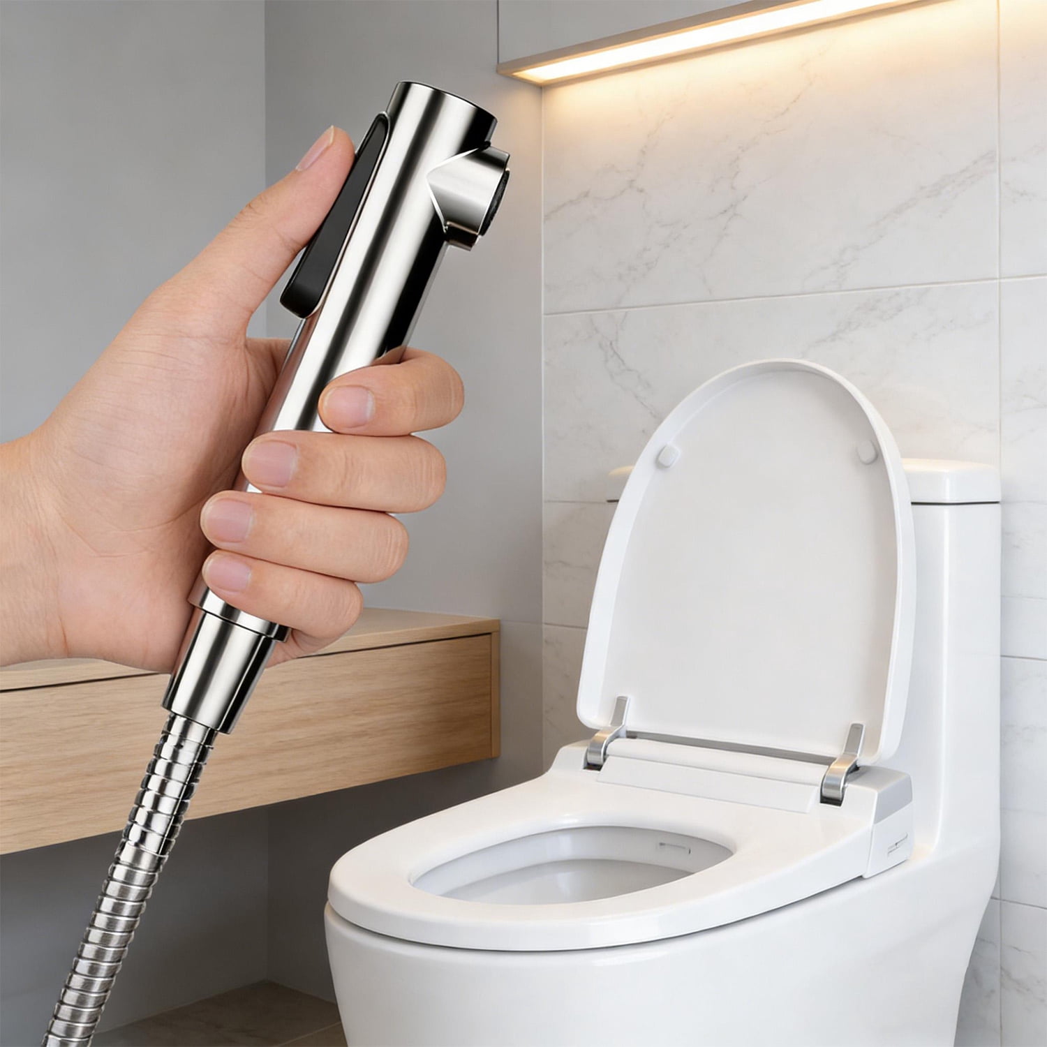 Stainless Steel Toilet Sprayer for Hygiene, Handheld Bidet Attachment with Shut Off T-Valve