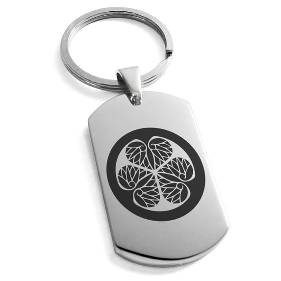 Stainless Steel Tokugawa Samurai Crest Engraved Dog Tag Keychain Keyring