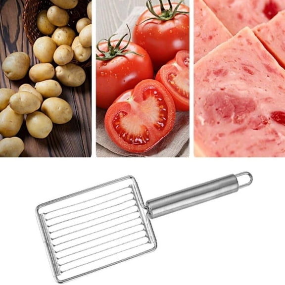 Stainless Steel Tomato Slicer Handheld Even Slice Cutter With Hanging Loop Portable Kitchen Slicing Tool For Egg Ham Fruit Onion(Silver-23X8Cm)