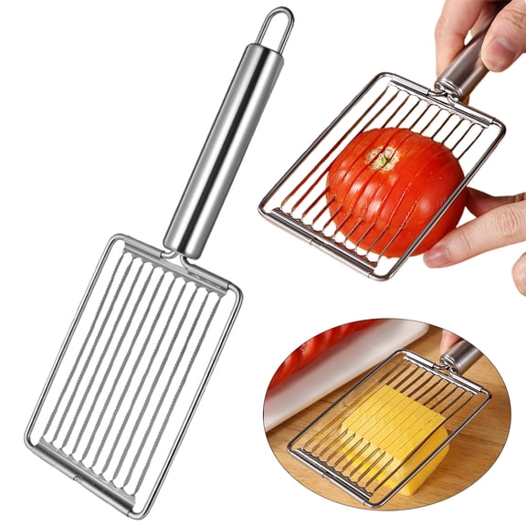 Stainless Steel Tomato Slicer & Multi Functional Vegetable Cutter 23.5x8cm, Onion Chopper Cheese Slicer Kitchen Gadget for Fruits, Vegetables, BBQ Cooking, Ergonomic Handheld Food Slicing Tool