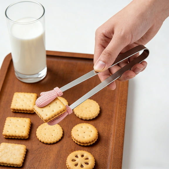 Stainless Steel Tongs for Kitchen Use, Mini Food Clip with Antiskid Grip for Iced Cubes, Sugary Treats, Snacks, Pastries, and Chips, Durable and Easy to Use for Serving and Hosting