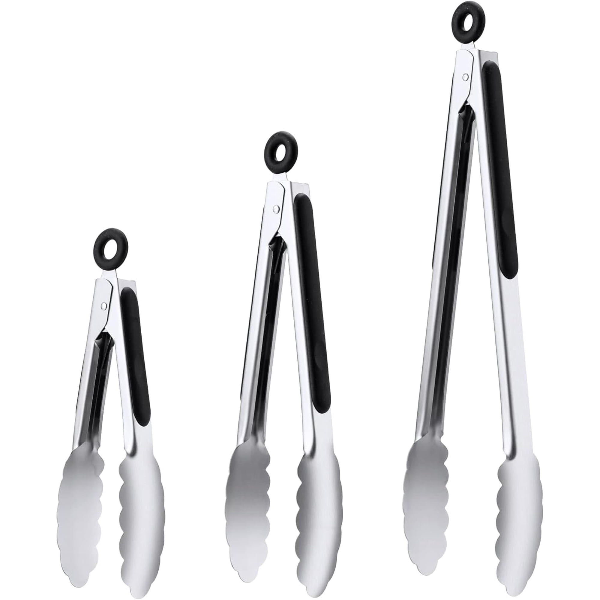 Stainless Steel Tongs Set of 3, for Cooking, BBQ Barbecue, Grilling, Buffet, Serving (7/9/12 inches)