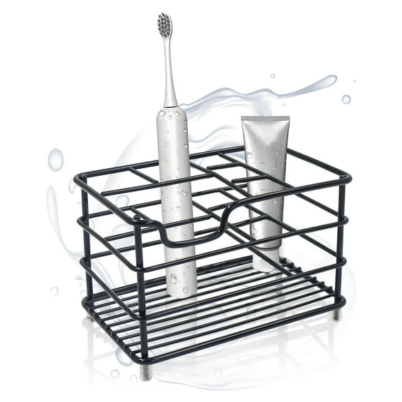 Stainless Steel Toothbrush Holder for Bathroom, Sturdy Non Slip Electric Toothbrush Organizer with 7 Slots, Airy Toothbrush Toothpaste Storage Stand, Black