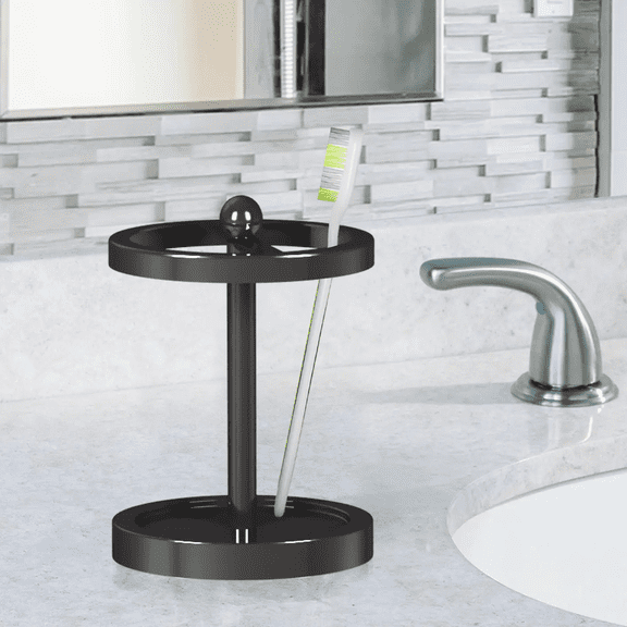 Stainless Steel Toothbrush Holder Compact Multi-Slot Holder for Toothbrushes,Razors & Makeup Accessories Black Nickel Finish