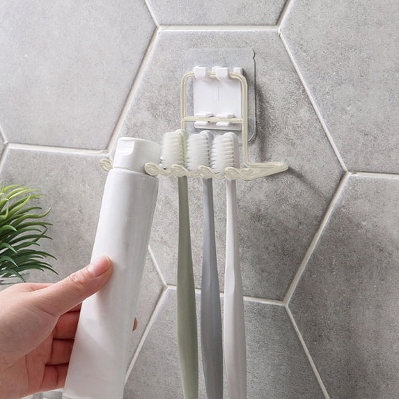 Stainless Steel Toothbrush & Toothpaste Holder | Wall Mounted Bathroom Storage Rack for Shaving Tools | Adhesive Mount No Drilling | 1-Piece Silver