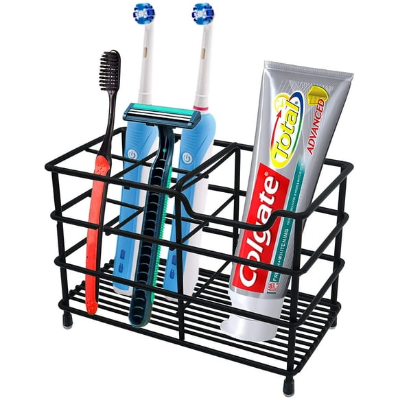 Stainless Steel Toothbrush and Toothpaste Holder for Bathroom, Sturdy and Hygienic, Drain and Rust Prevention, Black