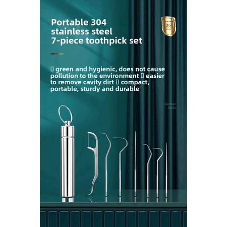 Stainless Steel Toothpick Set 7 Pcs Reusable Interdental Cleaner Travel Case Oral Care Kit
