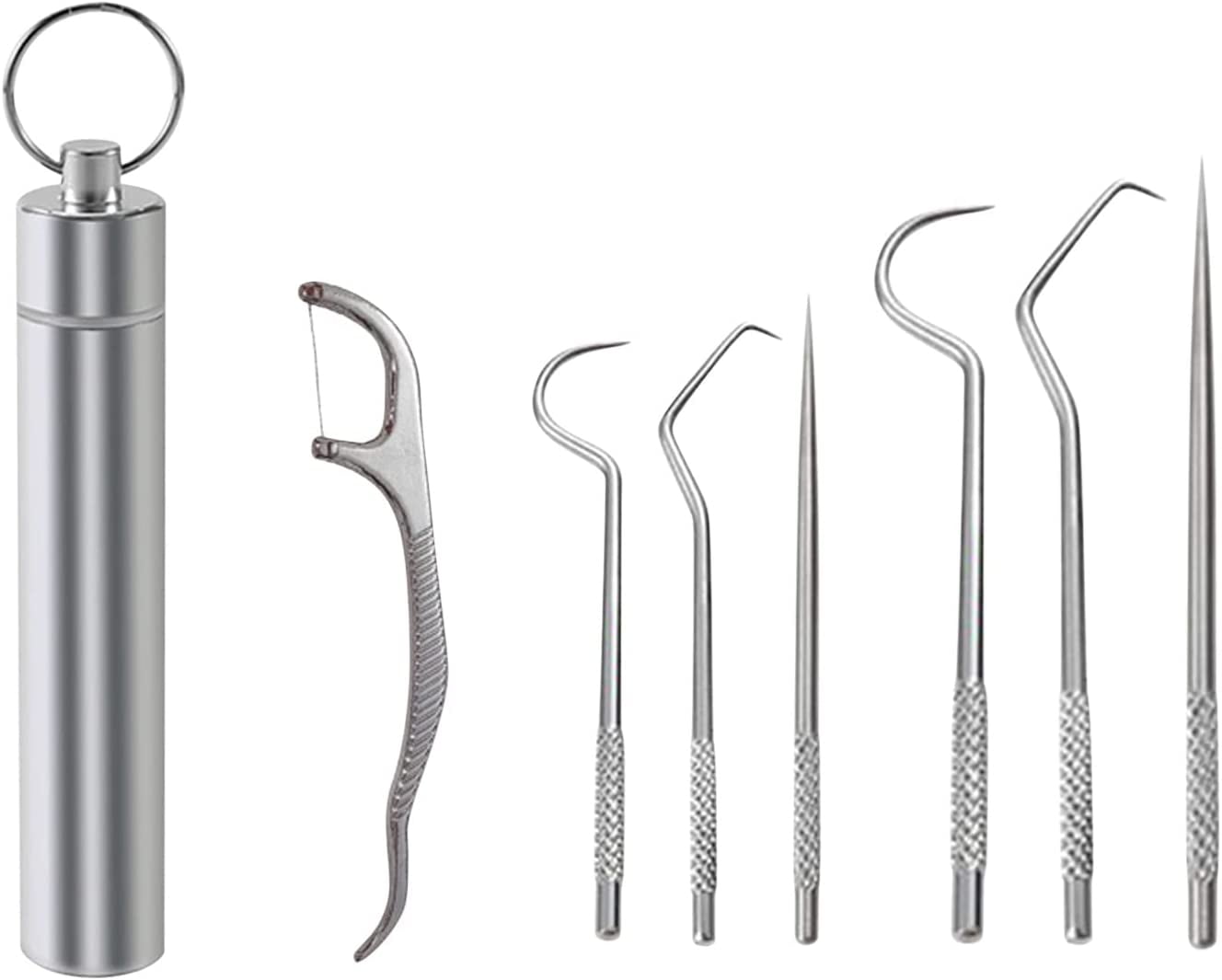 3 Pieces 2 Set Metal Toothpicks Kit, Anglecai Reusable Titanium Toothpick  with Pocket Toothpick Holder Portable Stainless Steel Keychain Teeth