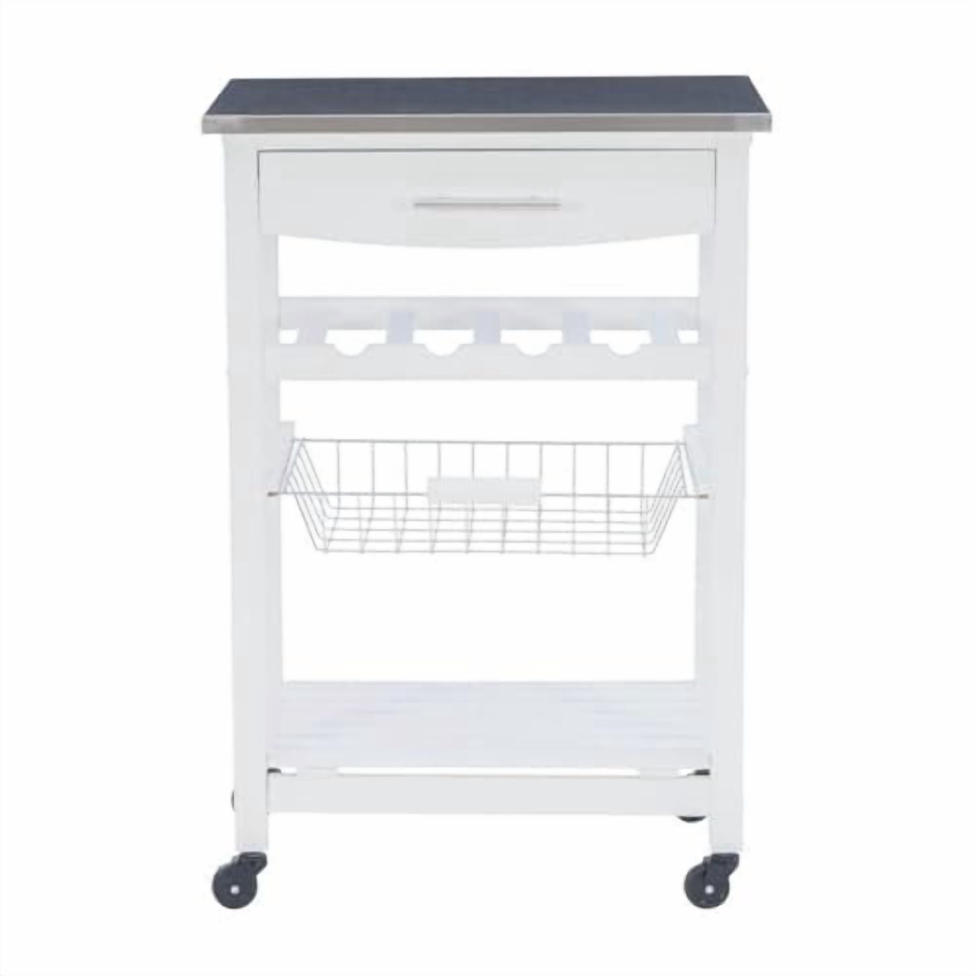 Stainless Steel Top Pine Wood Rolling Kitchen Island Microwave Cart ...