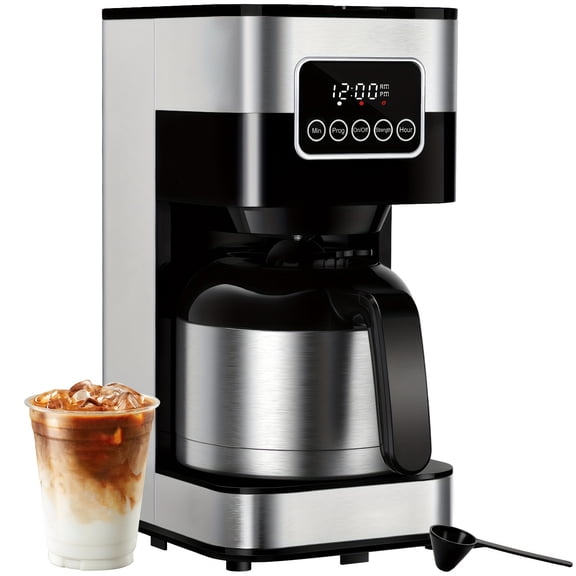 Stainless Steel Touch-Screen Programmable Coffee Maker - Pause & Serve Feature, Digital Control for Home Kitchen Brewing