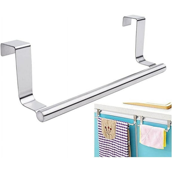 Stainless Steel Towel Bar Towel Rack Over Door Hanging Holder Bathroom Kitchen Cabinet Towel Rag Rack Shelf Hanger 1Pcs 9inch