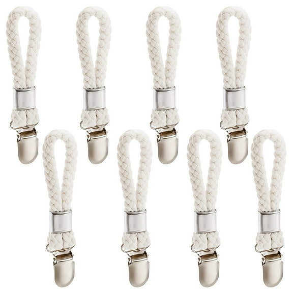 Stainless Steel Towel Clip with Cotton Rope Loop, Space-Saving No-Drill Bathroom & Kitchen Hanging Hook for Dish Towels, Pet Towels, Socks – 4-Pack(8pcs)