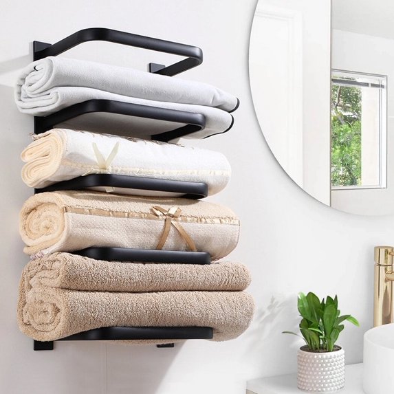Stainless Steel Towel Rack, 5-Tier Wall Mounted Bathroom Storage Rack, Towel Shelf for Bathroom/RV/Camper, Bathroom Towel Rack for Rolled Bath Towels, Hand Towels