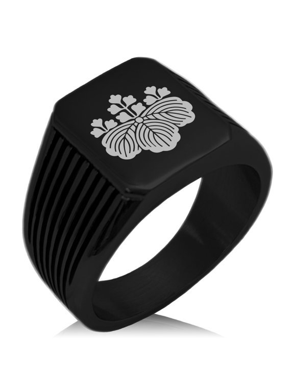 Stainless Steel Toyotomi Samurai Crest Needle Stripe Pattern Biker Style Polished Ring