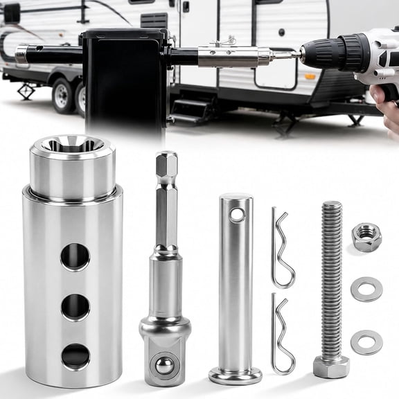 Stainless Steel Trailer Jack Electric Drill Adapter, Heavy Duty 1 Inch Drive Shaft Crank Tool with 1/2 Inch Socket Bit for RV Camper Utility & Dump Trailers (1 Set)