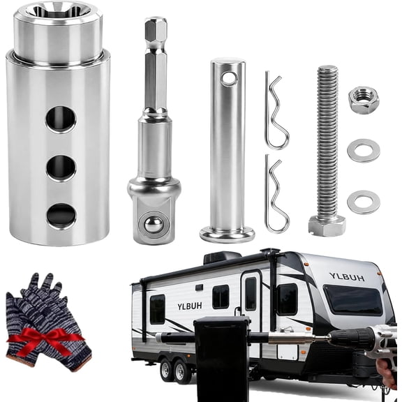 Stainless Steel Trailer Jack Electric Drill Adapter, Heavy Duty 1 Inch Drive Shaft Crank Tool with 1/2 Inch Socket Bit for RV, Camper, Utility and Dump Trailers, Landing Gear (1PC)