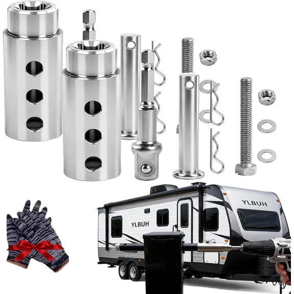 Stainless Steel Trailer Jack Electric Drill Adapter, Heavy Duty 1 Inch Drive Shaft Crank Tool with 1/2 Inch Socket Bit for RV, Camper, Utility and Dump Trailers, Landing Gear (2PC)