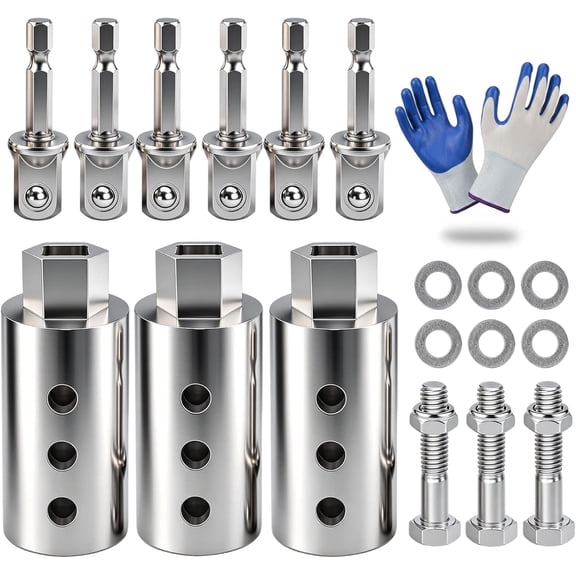 Stainless Steel Trailer Jack Electric Drill Adapter, Heavy Duty RV Stabilizer Jack Socket Attachment, Quick Leveling Tool for Drills, Fits Most Camper, Boat, and Utility Trailer Jacks (3 Set)
