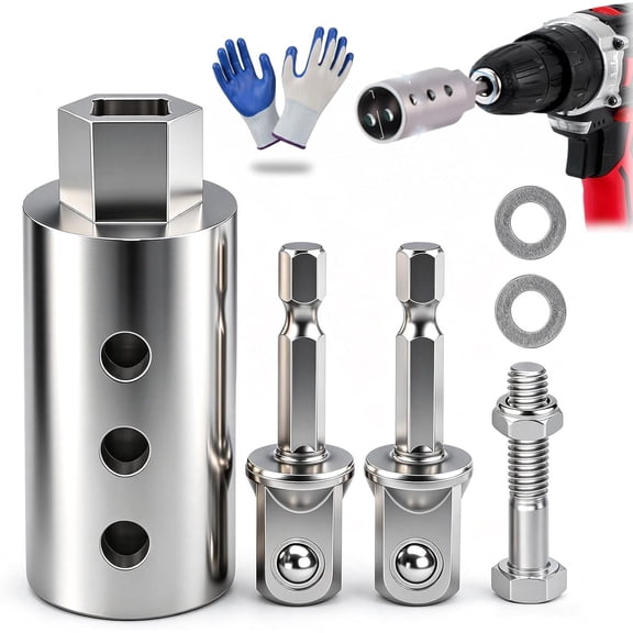 Stainless Steel Trailer Jack Electric Drill Adapter, Heavy Duty RV Stabilizer Jack Socket Attachment, Quick Leveling Tool for Drills, Fits Most Camper, Boat, and Utility Trailer Jacks (1 Set)