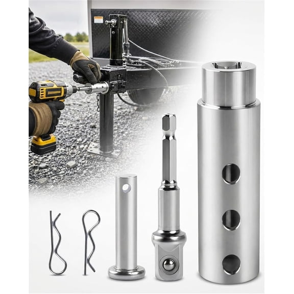 Stainless Steel Trailer Jack Electric Drill Adapter with Socket Tool Crank Drive for Deep Truck Tongue Impact Hitch Heavy Duty Landing Gear Battery RV Scissor Camper Dump Accessories