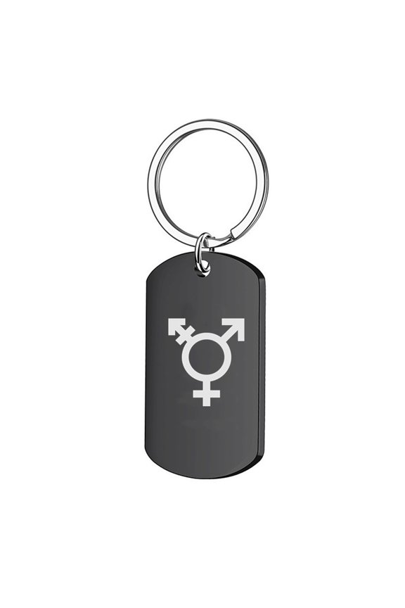 Stainless Steel Transgender Pride Keychain Trans Symbol Keyring Pendant Lgbt Trans Gift, Black