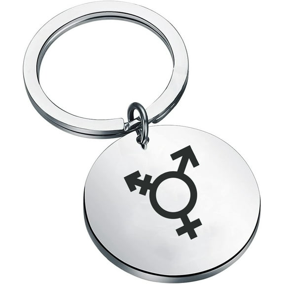 Stainless Steel Transgender Pride Keychain Trans Symbol Keyring Round Pendant Lgbt Trans Gift