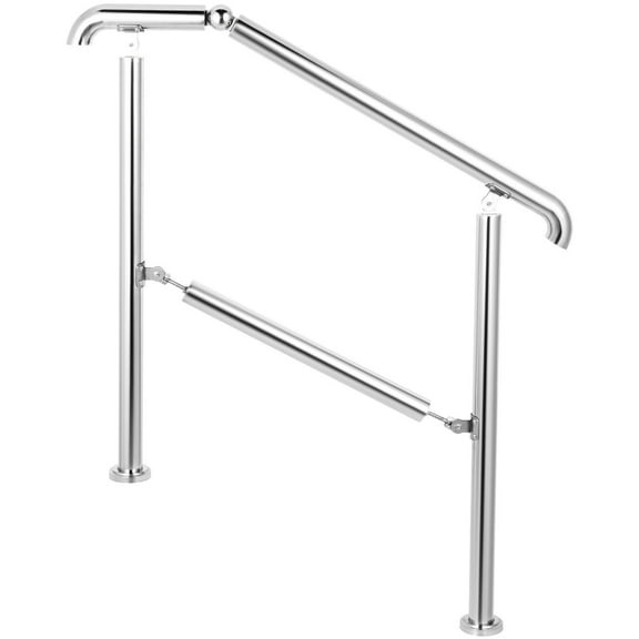 Stainless Steel Transitional Handrail for Level Surface and 2 to 3 Adjustable Stairs, Indoor Outdoor Step Railing, 441lb Capacity with Installation Kit, Silver