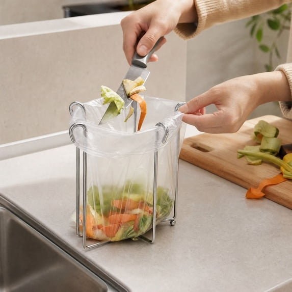Stainless Steel Trash Bag Holder for Kitchen Portable Collapsible ...