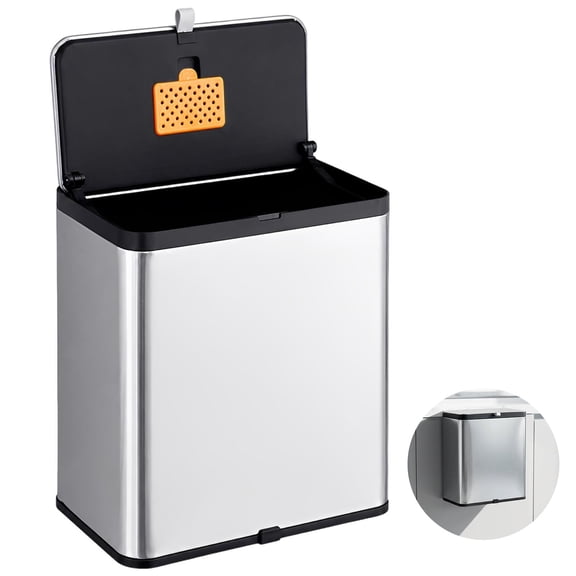 Stainless Steel Trash Can, 0.8 Gallon / 3 L Hanging Kitchen Bin with Lid and Inner Bucket, Wall Mounted Compost Bins for Kitchen Cabinet Door, RV, Bathroom, 8.1 x 8.3 x 5.1 in