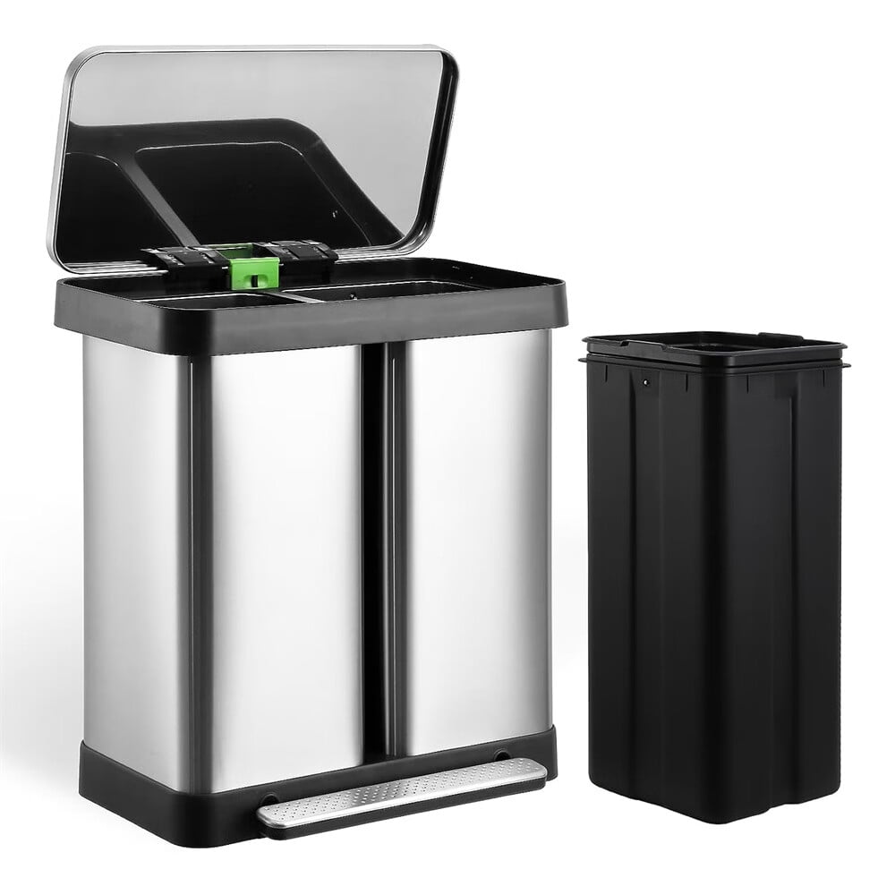 Stainless Steel Trash Can, 8 + 9.5 Gal Dual Garbage Can Pedal Swicth