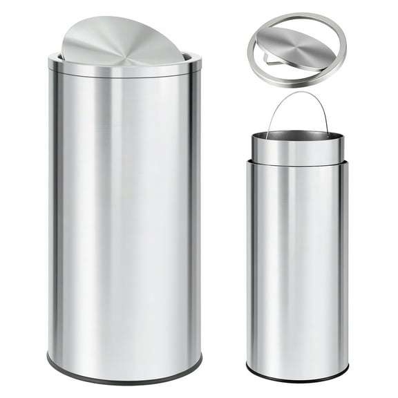 Stainless Steel Trash Can with Lid, 13 Gallon/18.5 Gallon Swing Top Garbage Can with Removable Inner Bucket, Round Waste Container Recycling Bin for Kitchen, Office, Silver