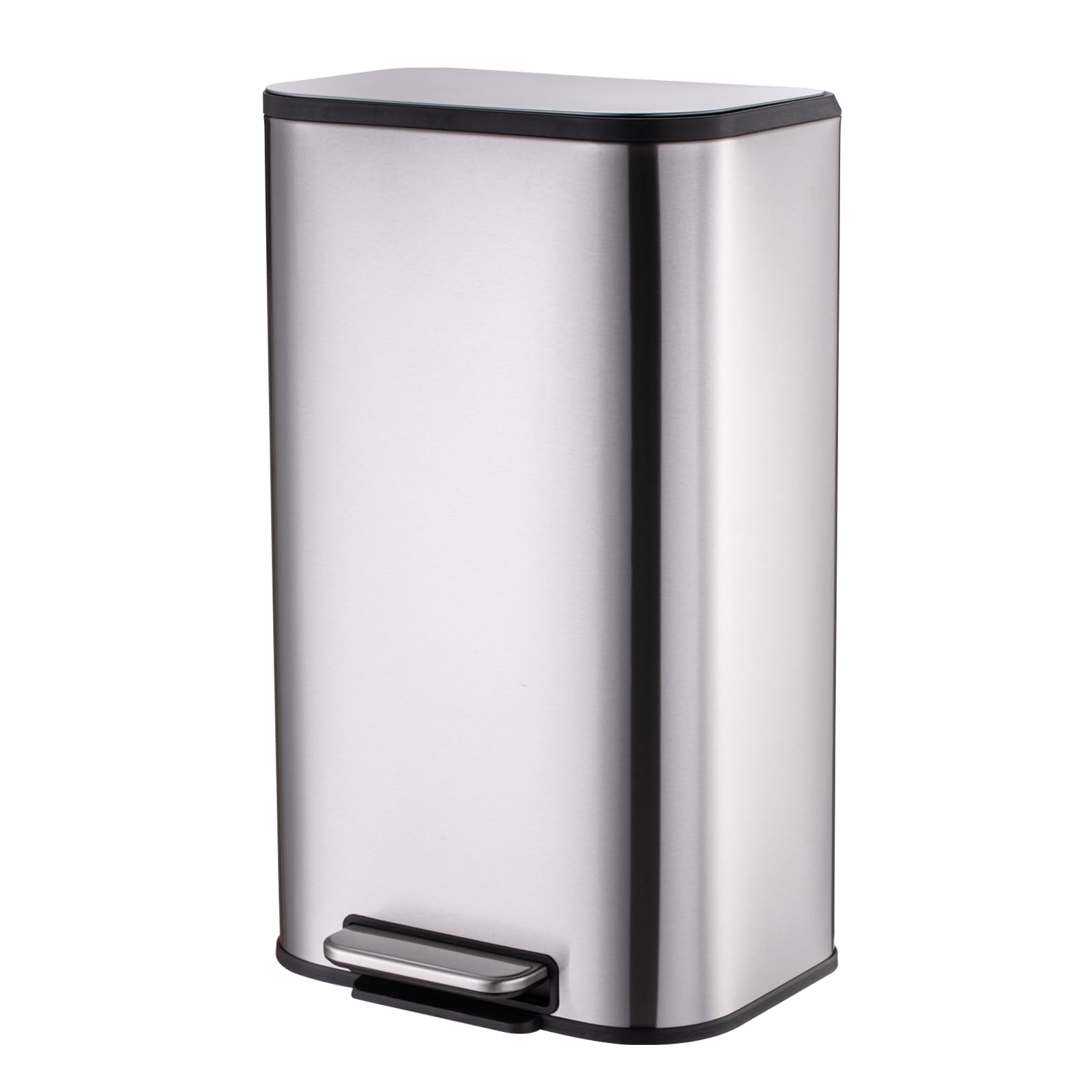 Stainless Steel Trash Can, Rectangular 12/20/30/50 Liter Step-On Garbage Can Featuring Quiet Close Lid, Foot Pedal, and Inner Bucket for Kitchen, Home, Office, Bedroom, and Living Room