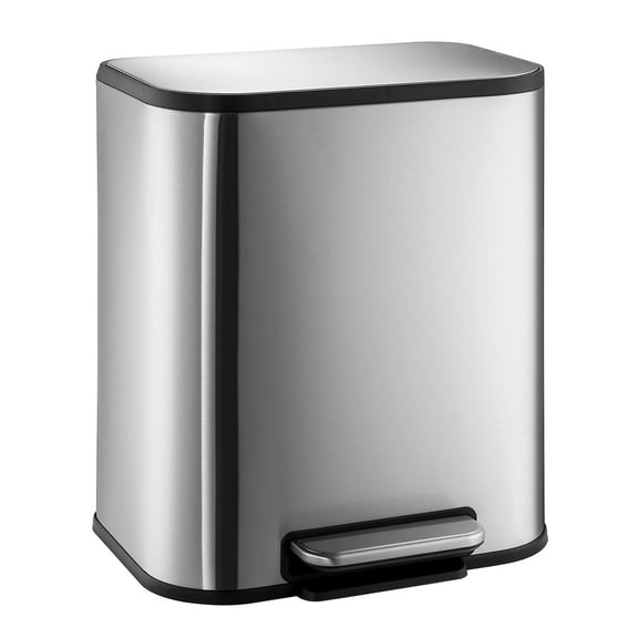 Stainless Steel Trash Can, Rectangular Steel Pedal Garbage Can with Lid and Inner Buckets, Smudge Resistant Hands-Free Kitchen Waste Bin