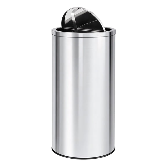 Stainless Steel Trash Can with Lid, Swing Top Garbage Can with Removable Inner Bucket, Round Waste Container Recycling Bin for Office, Silver