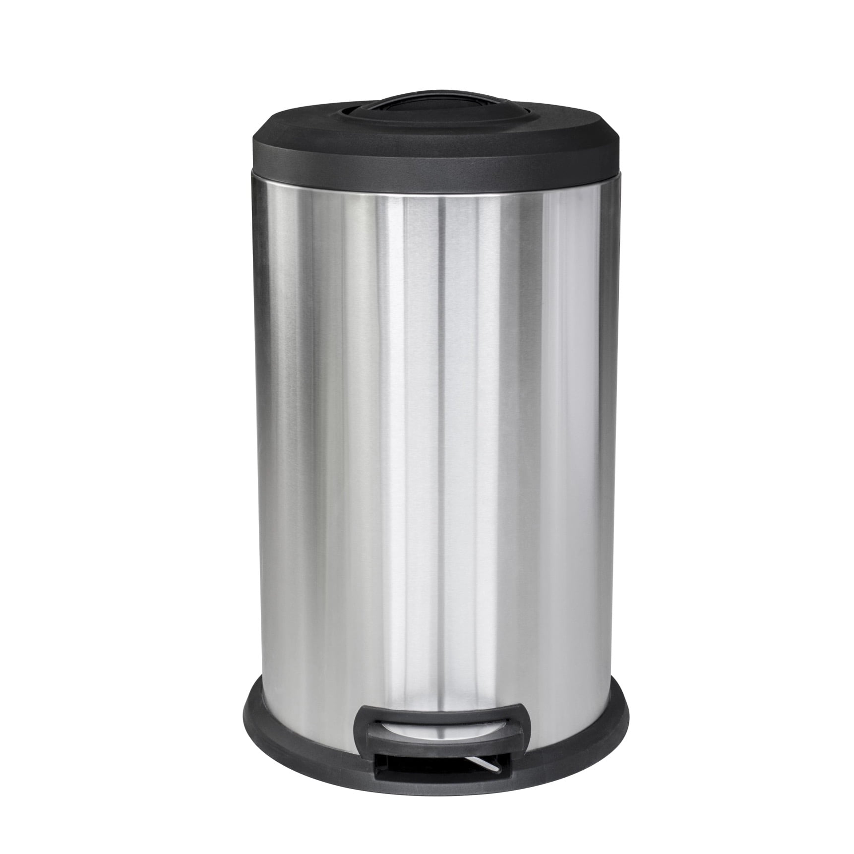 Stainless Steel Trash Garbage Wastebasket Bin + Built In Compression
