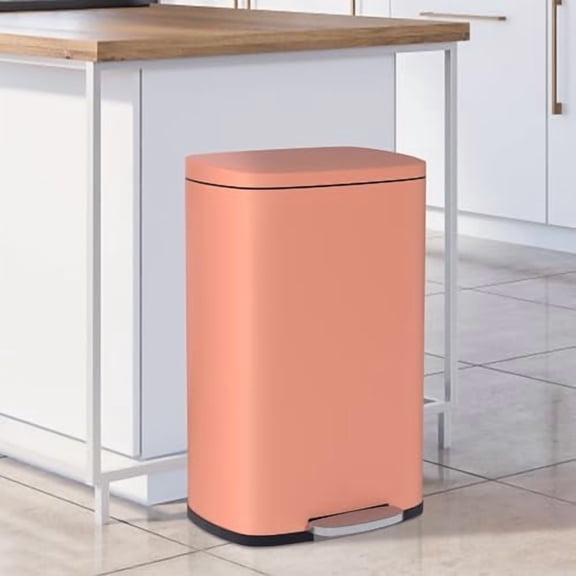 Stainless Steel Trash can 13 Gallon Kitchen Trash Can, Tall Kitchen Trash can, Foot Pedal and Inner Bucket, Fingerprint-Resistant Soft Close Lid Garbage Can, （Pink）