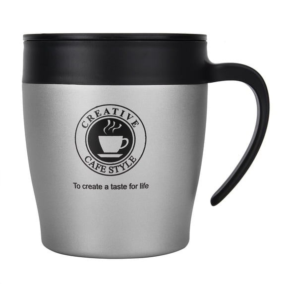 Stainless Steel Travel Coffee Mug Double Wall Vacuum Insulated Water Cup with Spoon and Sliding Mouth Cover for Work Home Desk Everyday Use 11.2 oz / 330 ml