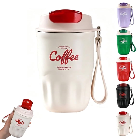 Stainless Steel Travel Coffee Mug with Lid and Handle, Insulated Vacuum Flask for Office
